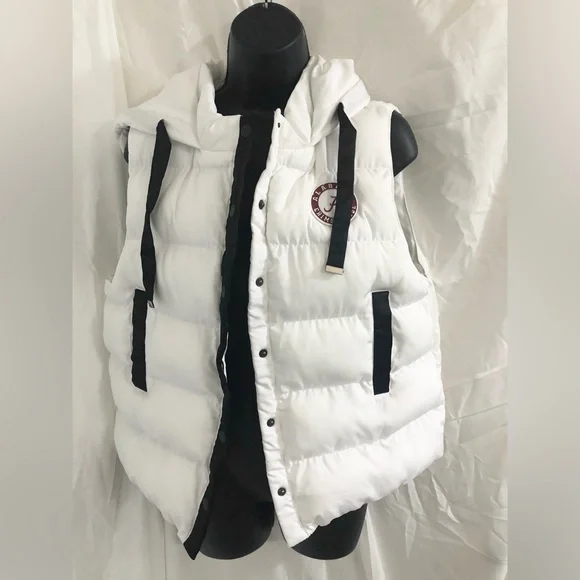 Gameday Couture Alabama Crimson Tide white puffer hooded winter vest size Medium